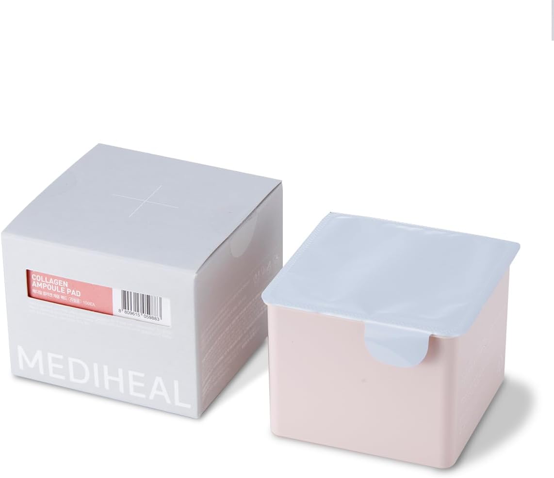 (Only Refill) MEDIHEAL Collagen Ampoule Pad (100 Pads) - Cotton Facial Toner Pads for Skin Firming & Restore Elasticity - Vegan Eco Silk Pads