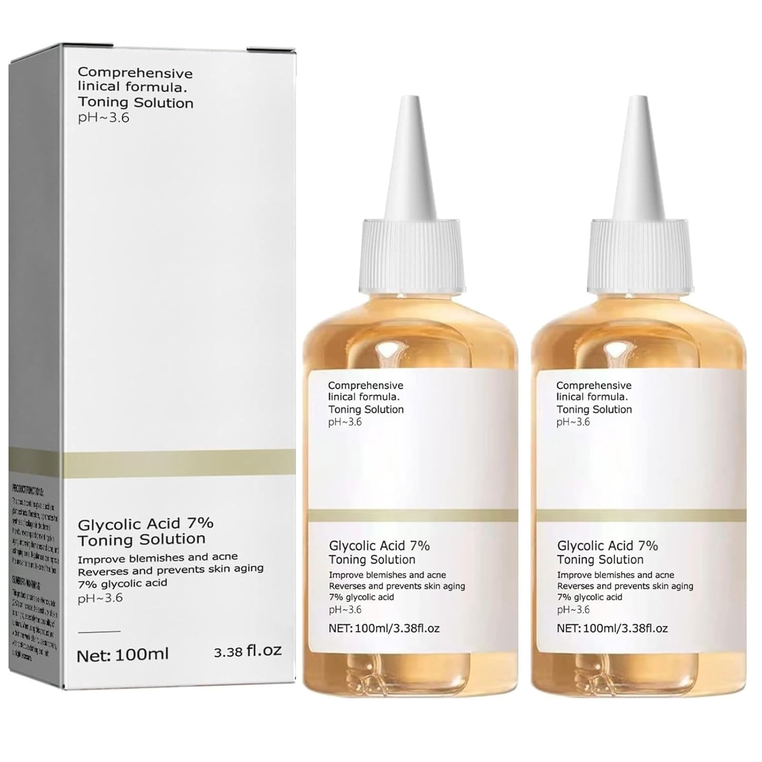 2PCS Glycolic Acid 7% Toner,Glycolic Sour 7% Toning Solution,Glycolic Acid Toner,Hydrates and Reduces Skin Blemishes (100ML*2)